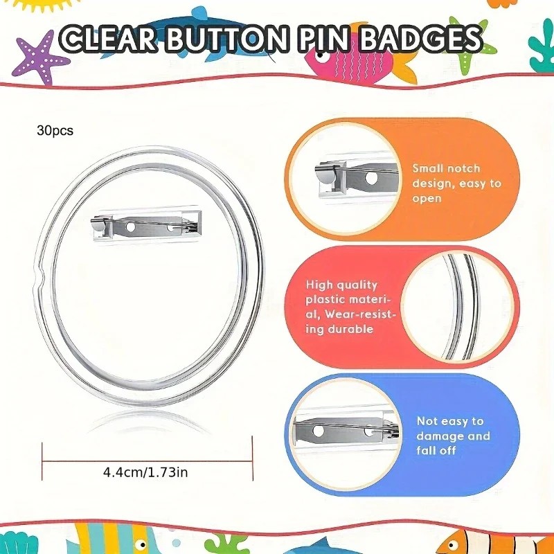 Button Badge Blank - 30 szt. akrylowych pustych przypinek do