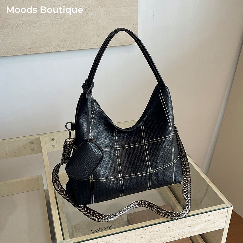 Tote Bag Sublimation - Duża damska torba typu hobo, czarna,