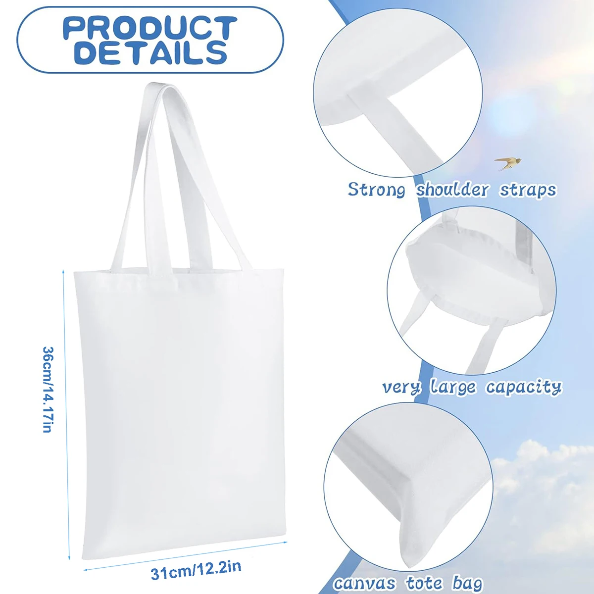 6 szt. Białe płócienne torby z – Tote Bag Sublimation recenzja i cena